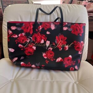 Victoria's Secret Black and Red Rose Tote